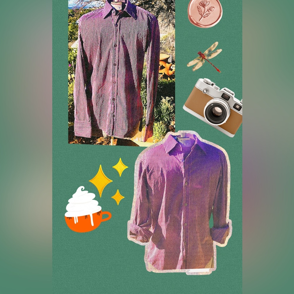 Hugo Boss Mens plaid shirt button up sz Sm purple/pink plaid print EUC! - Picture 4 of 14